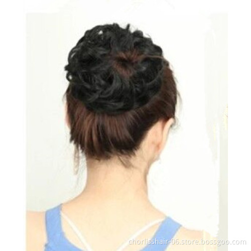 Wholesale Wave Curly Scrunchie Hair Bun Chignon Two Plastic Comb Pretty Synthetic Hair Chignon Clip Bun Easy Use for Women